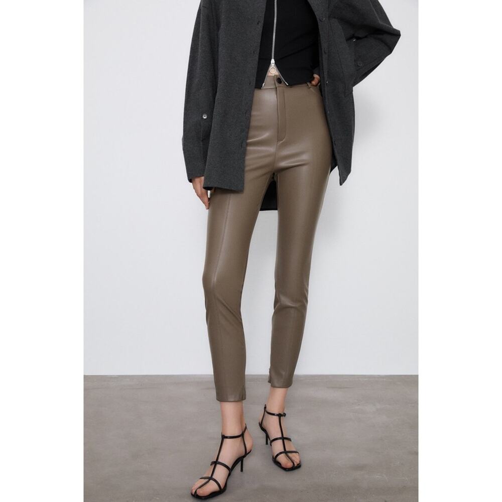ZARA Faux Leather Legging in Light Brown